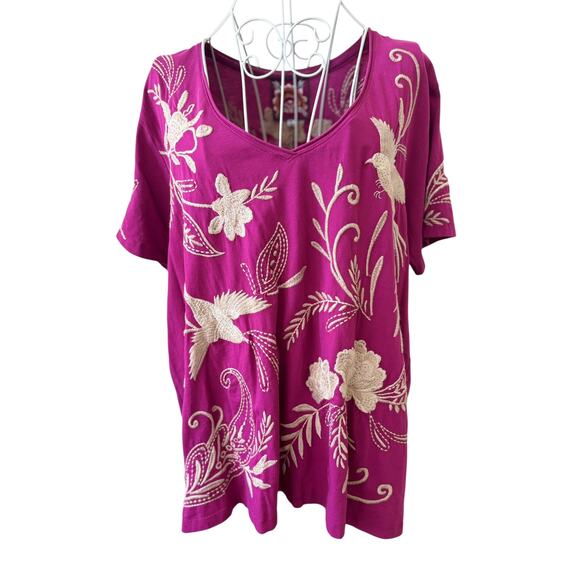 NWT Johnny Was Frankie Tee Pink Floral Embroidered Size XL - Picture 1 of 7